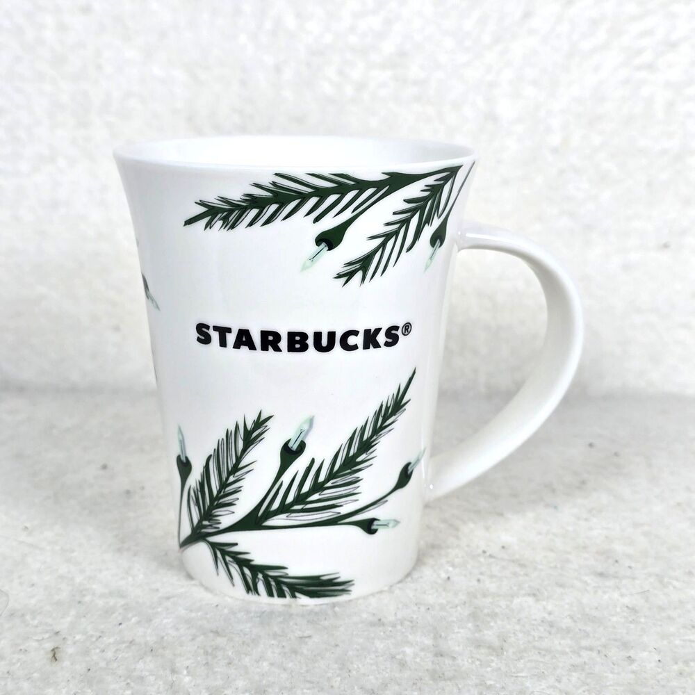 Starbucks 2020 Coffee Mug 10 Ounce Green Pine Boughs with Christmas Tree Lights